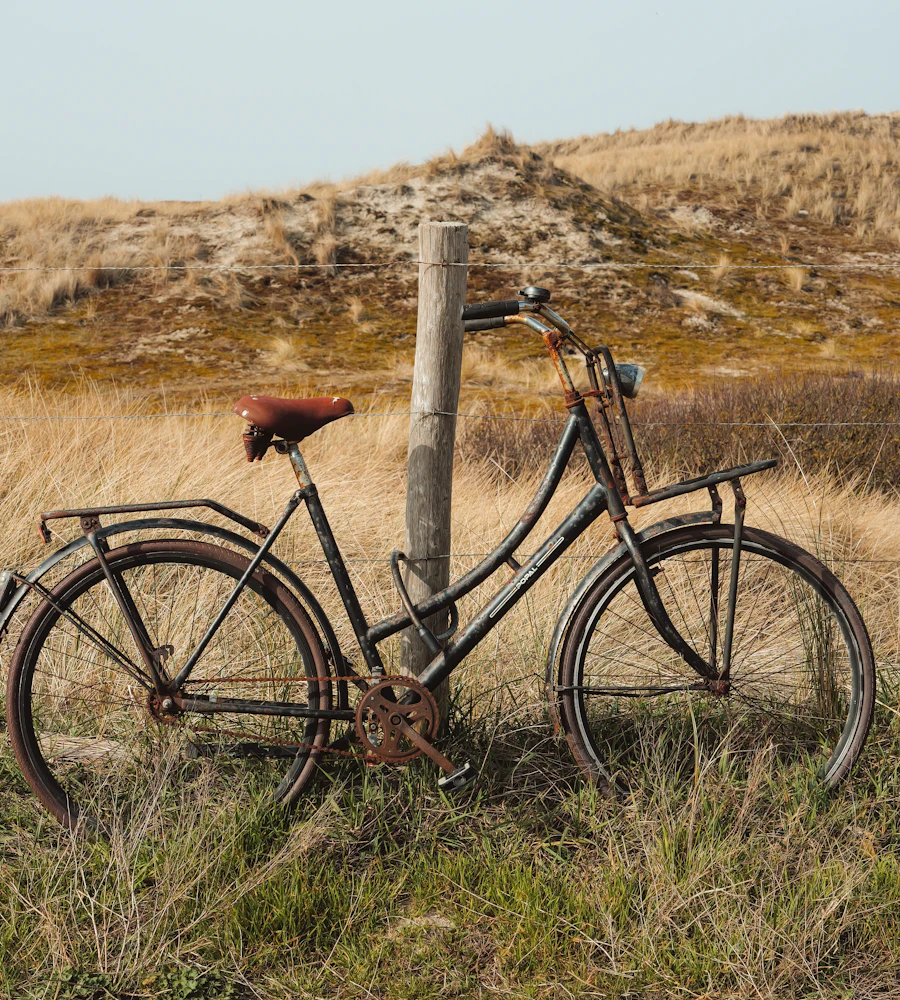 Beispielbild: altes Fahrrad an einem Holzpfahl